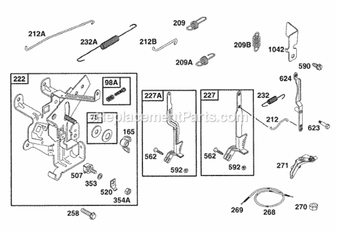 Controls Diagram and Parts List for 19B412-0123-01  Briggs and Stratton Engine